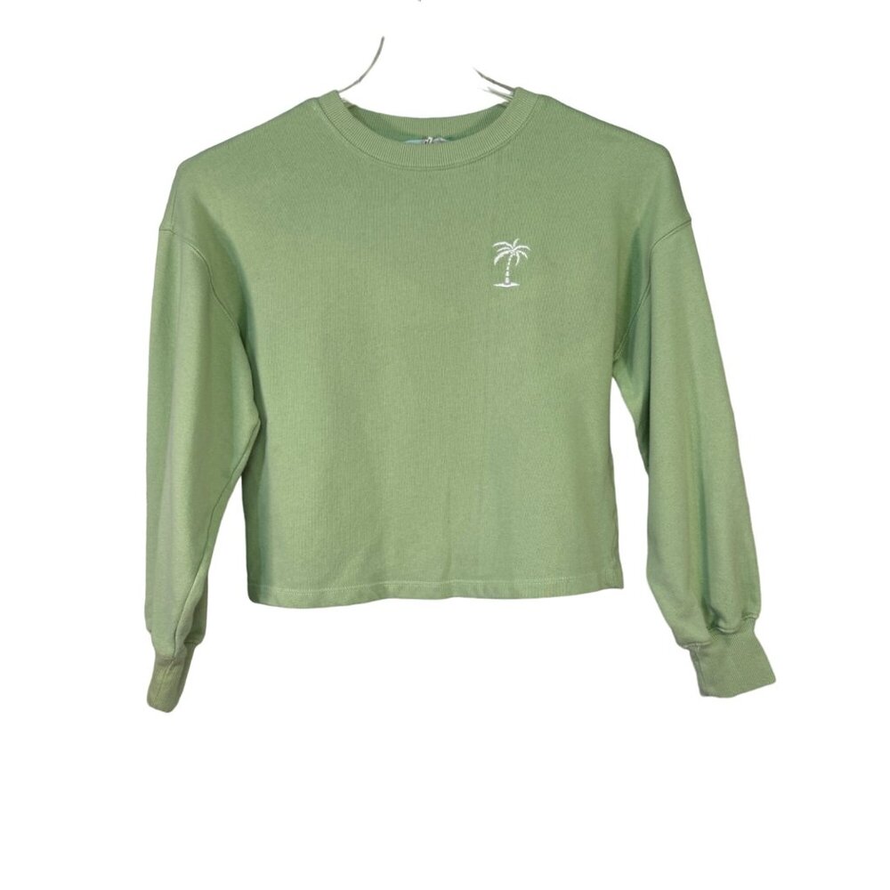 Hippie Rose Size XS Green Palm Tree Embroidered Cropped Sweatshirt